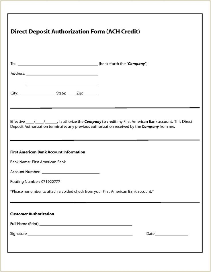 Printable Blank Ach Authorization Form Template