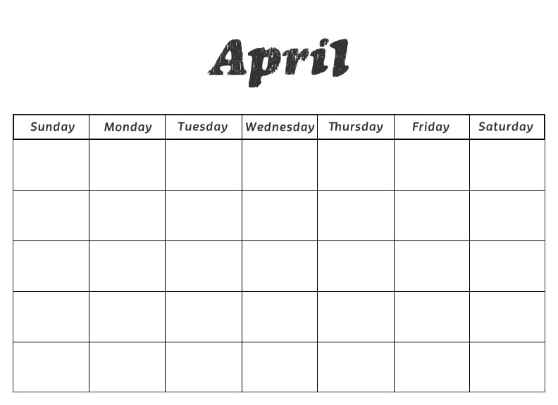 Printable Blank April Calendar