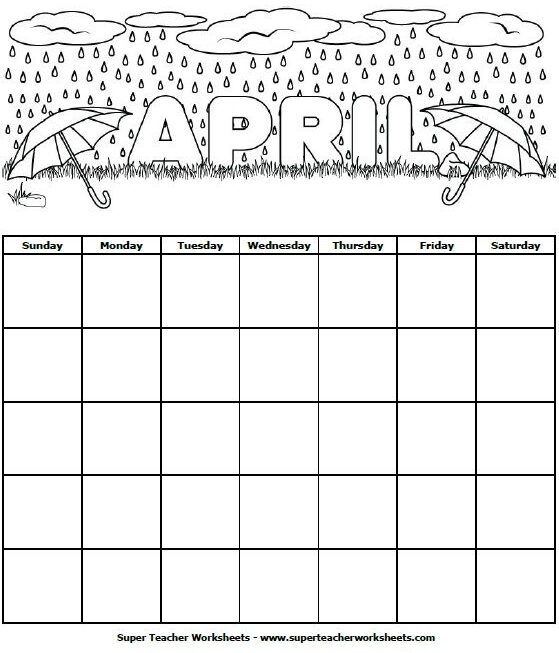 Printable Blank April Calendar