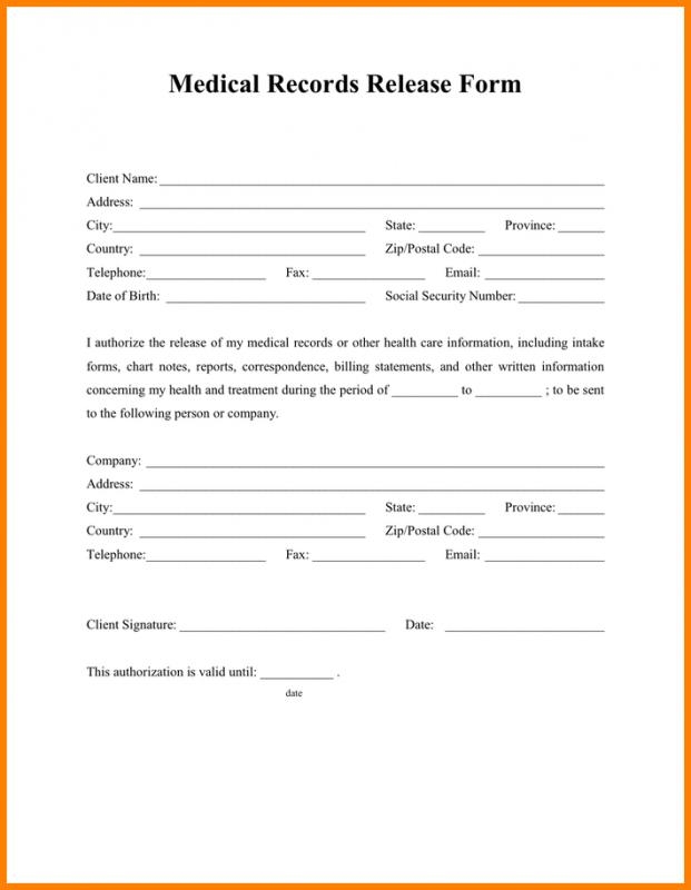 Printable Blank Authorization To Release Information Form