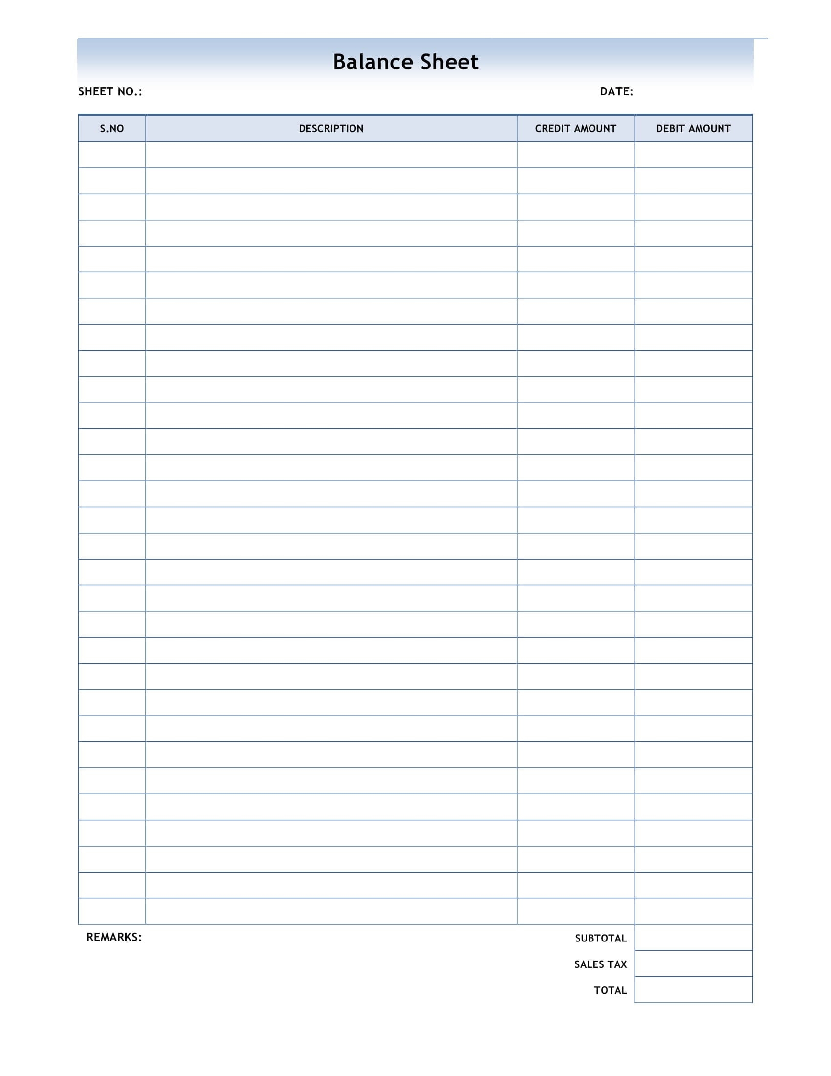 Printable Blank Balance Sheet Printable Blank Balance Sheet