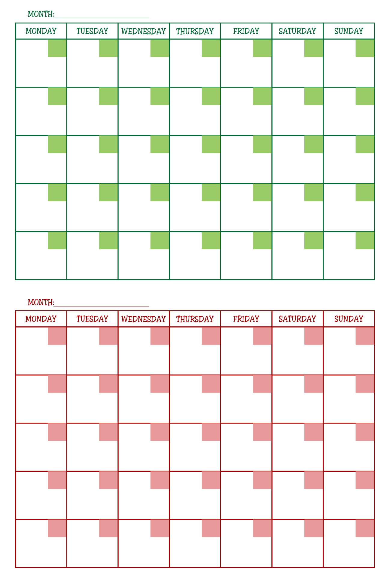 Printable Blank Calendar 2 Months Per Page Printable Blank Calendar 2 Months Per Page