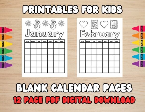 Printable Blank Calendar Page For Kids