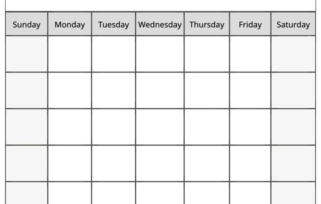 Printable Blank Calendar Week Starts On Saturday Free Printable