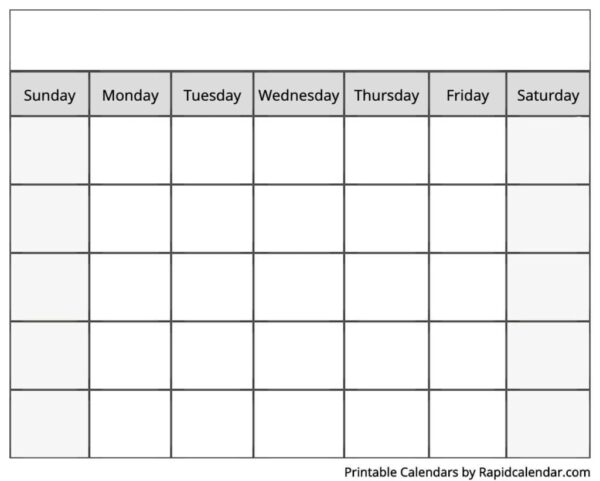 Printable Blank Calendar Week Starts On Saturday