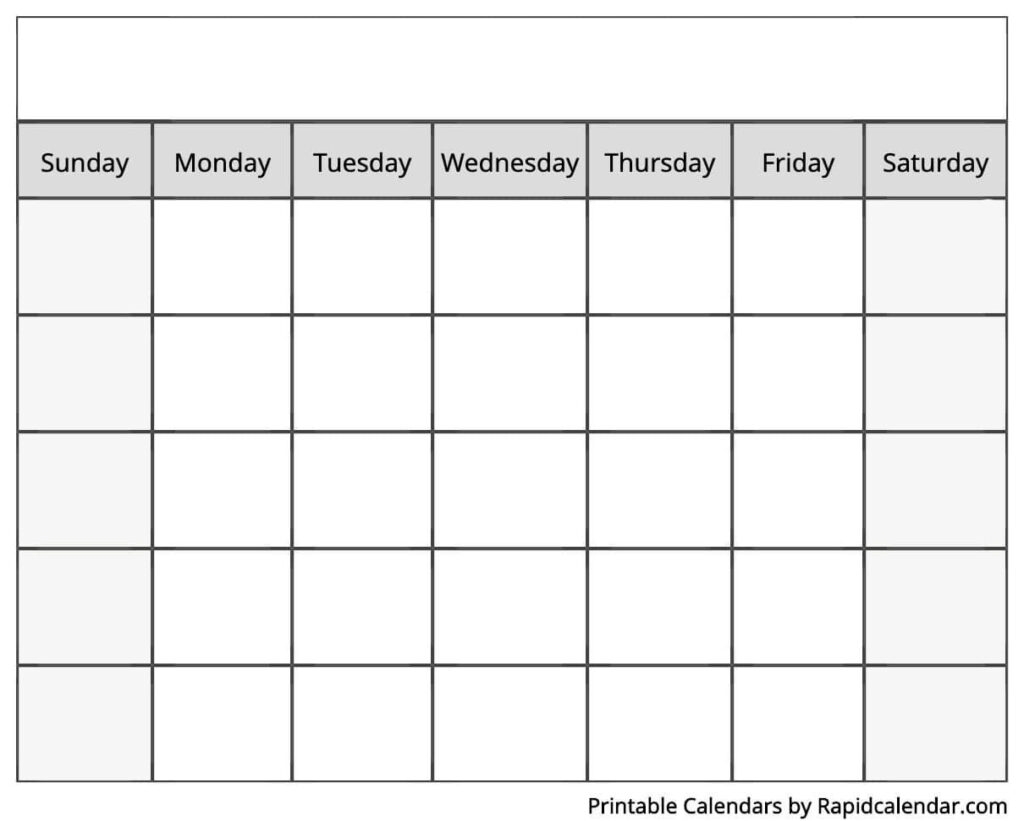 Printable Blank Calendar Week Starts On Saturday Free Printable