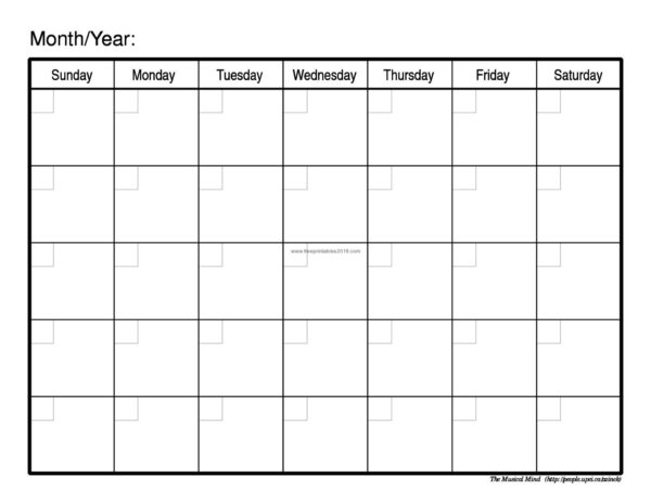 Free Printable Blank Calendar With Notes