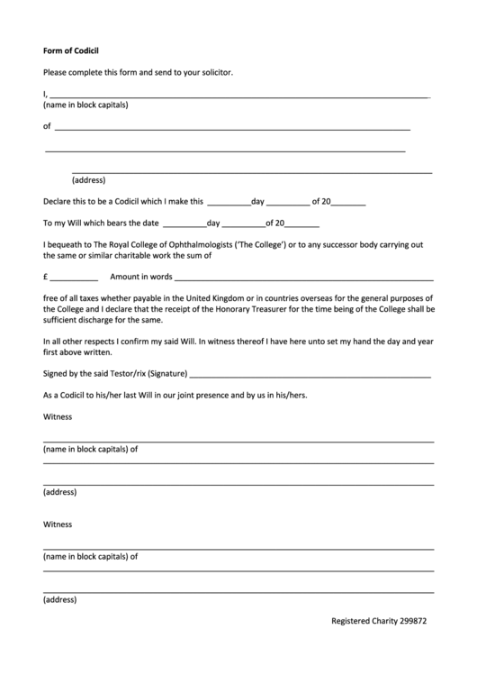 Printable Blank Codicil Form