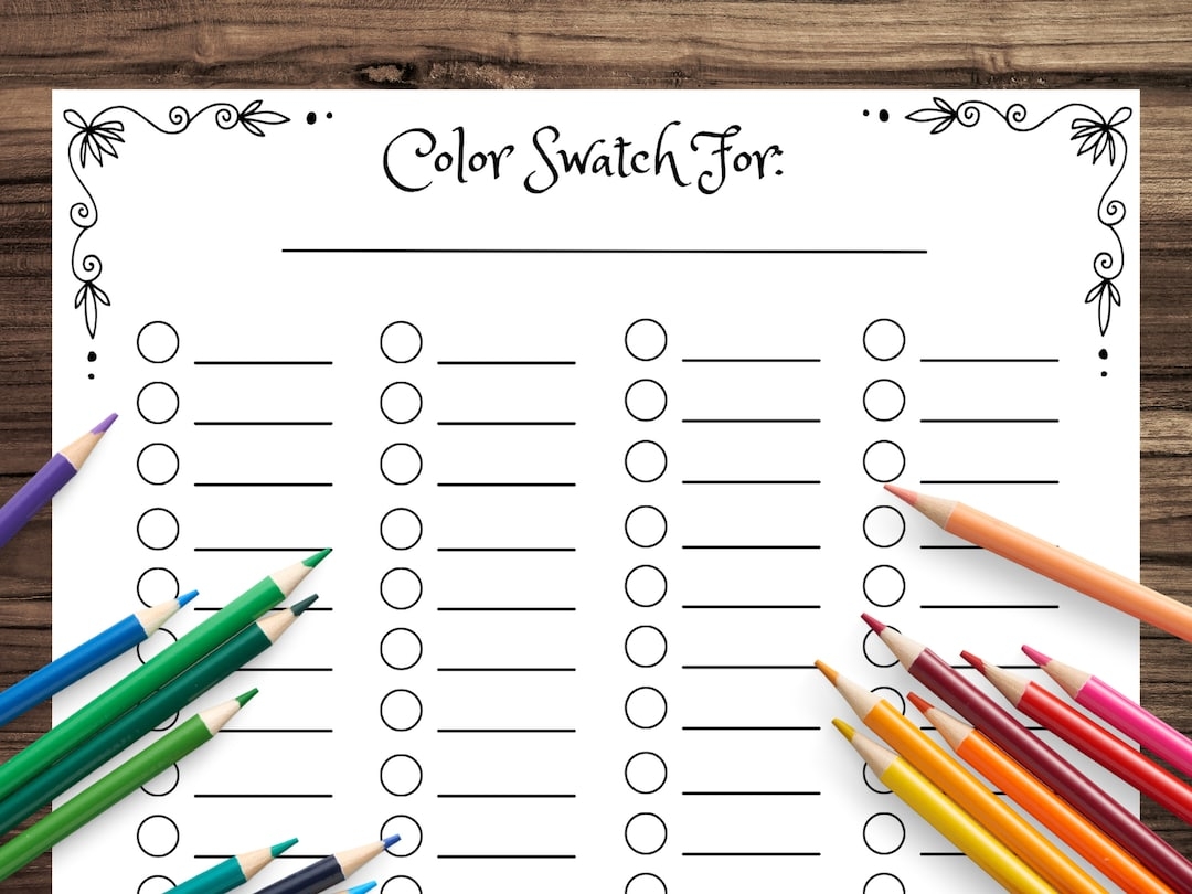 PRINTABLE Blank Color Chart 72 Color Swatch Page For Gel Pens Markers 
