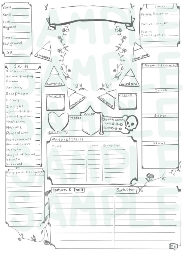 Printable Blank Dnd Character Sheets Back