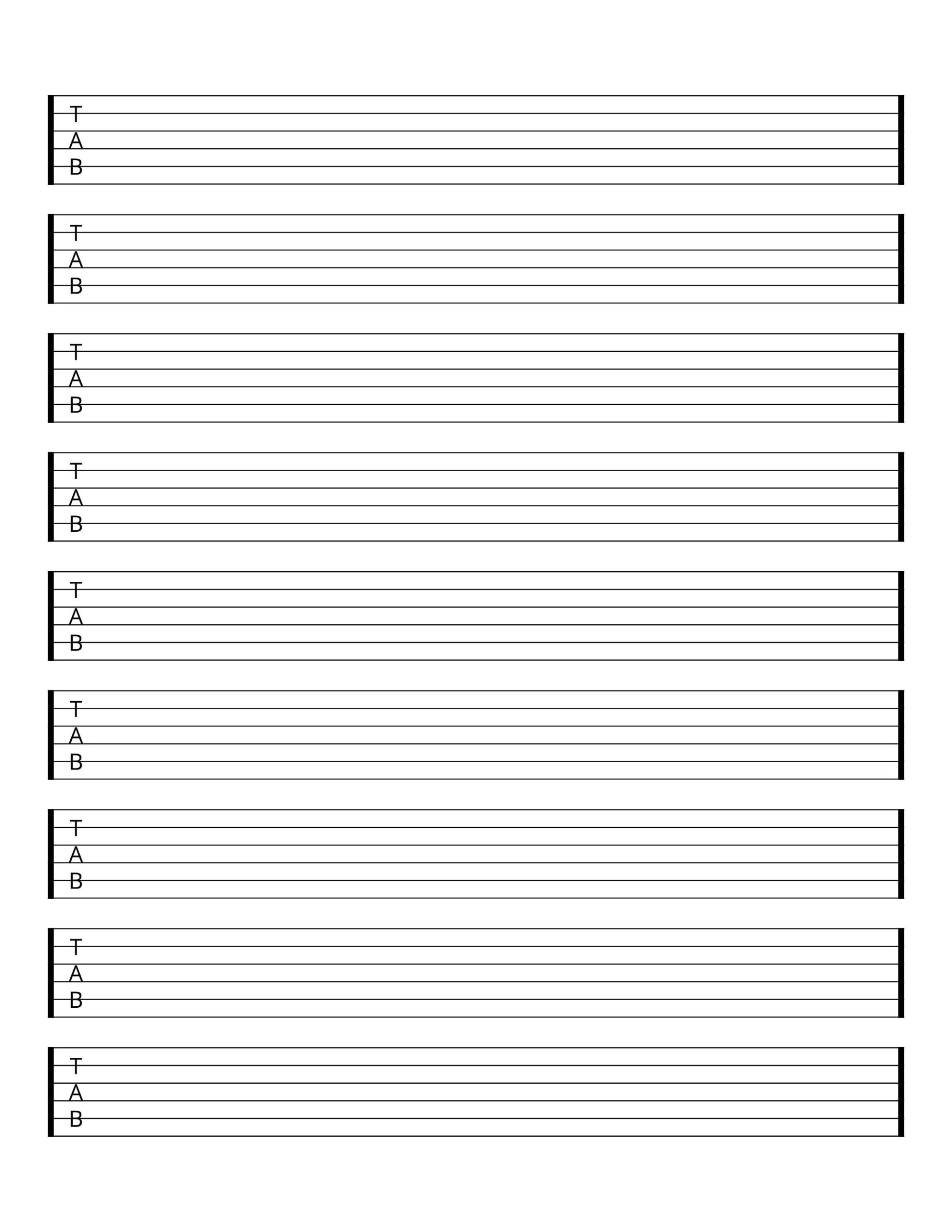 Printable Blank Guitar Tab Printable Blank Guitar Tab