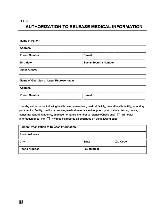 Free Printable Blank Medical Records Release Form