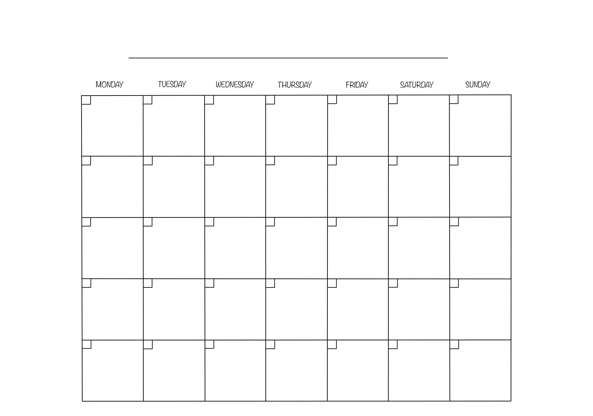 Printable Blank Monthly Calendar Template