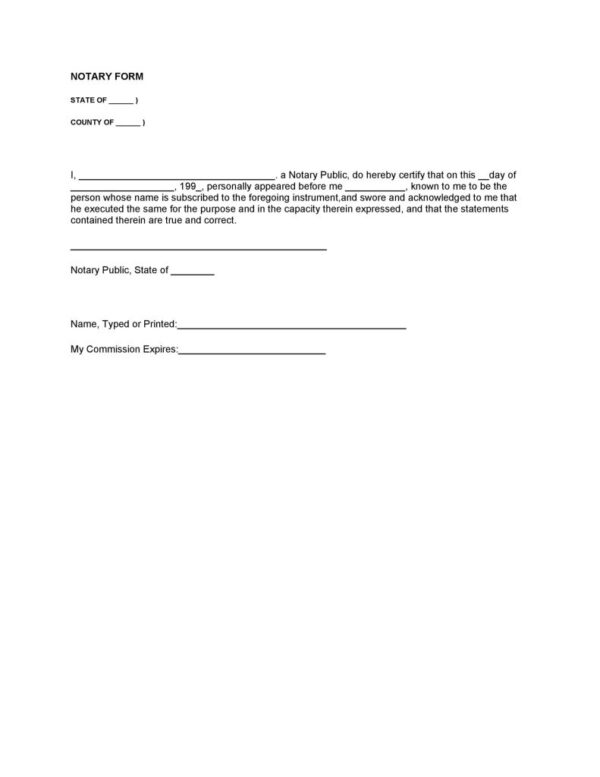 Printable Blank Notary Form For Business Partnership
