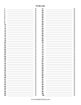 Blank Printable List Numbered To 150