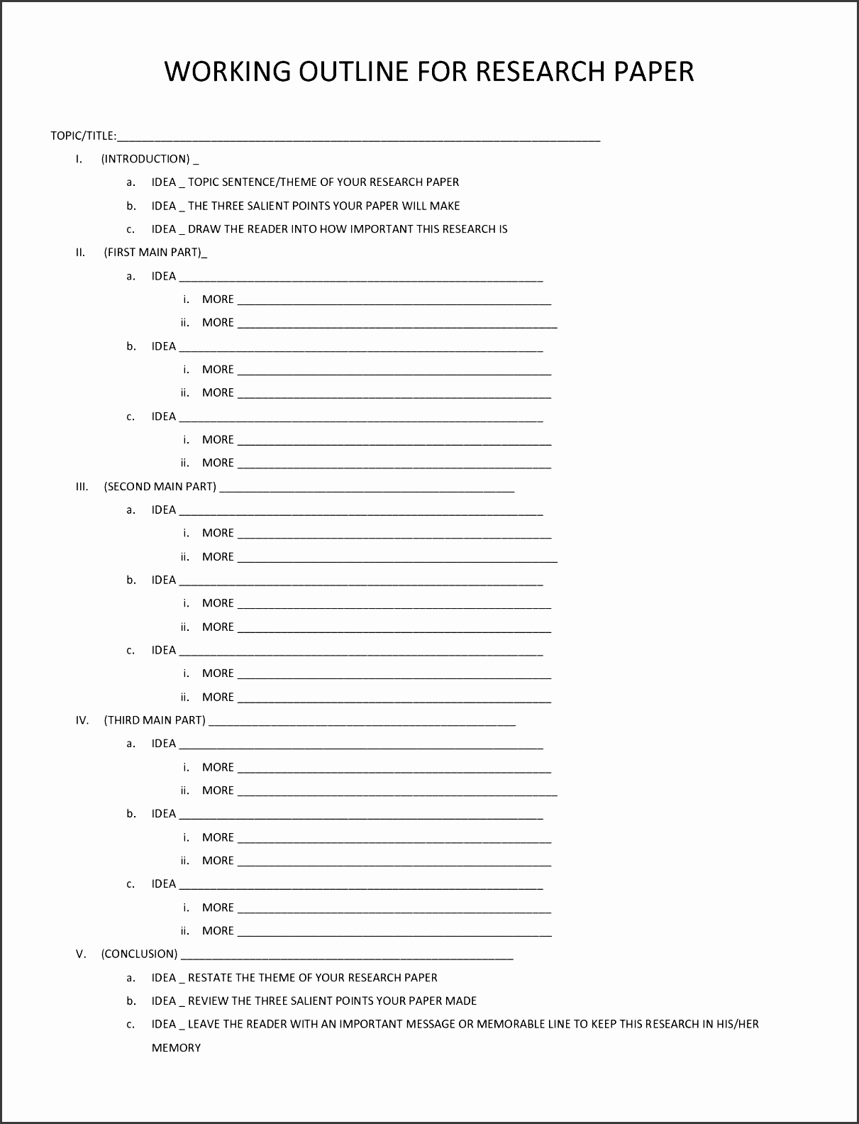 Printable Blank Research Paper Outline Template