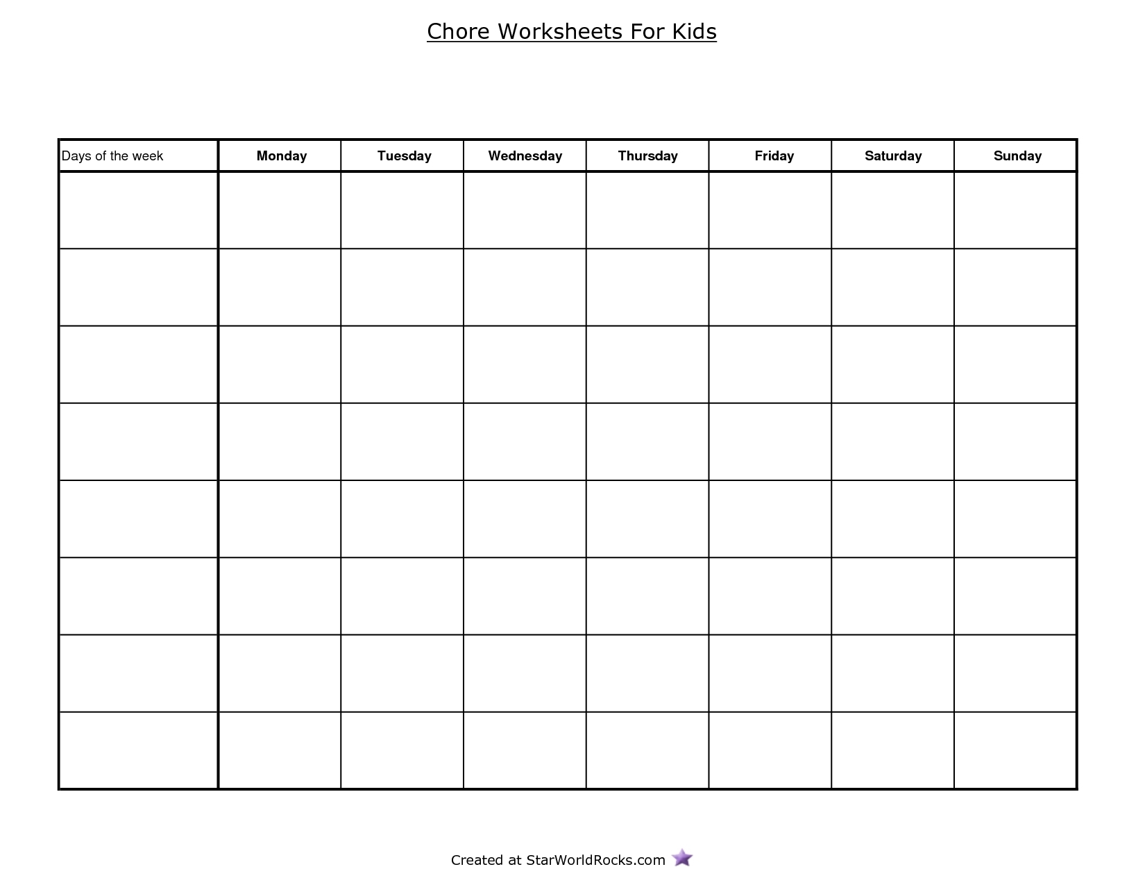 Printable Blank Table 11 X 10