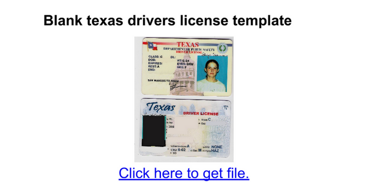 Printable Blank Texas Temporary Paper Id Template