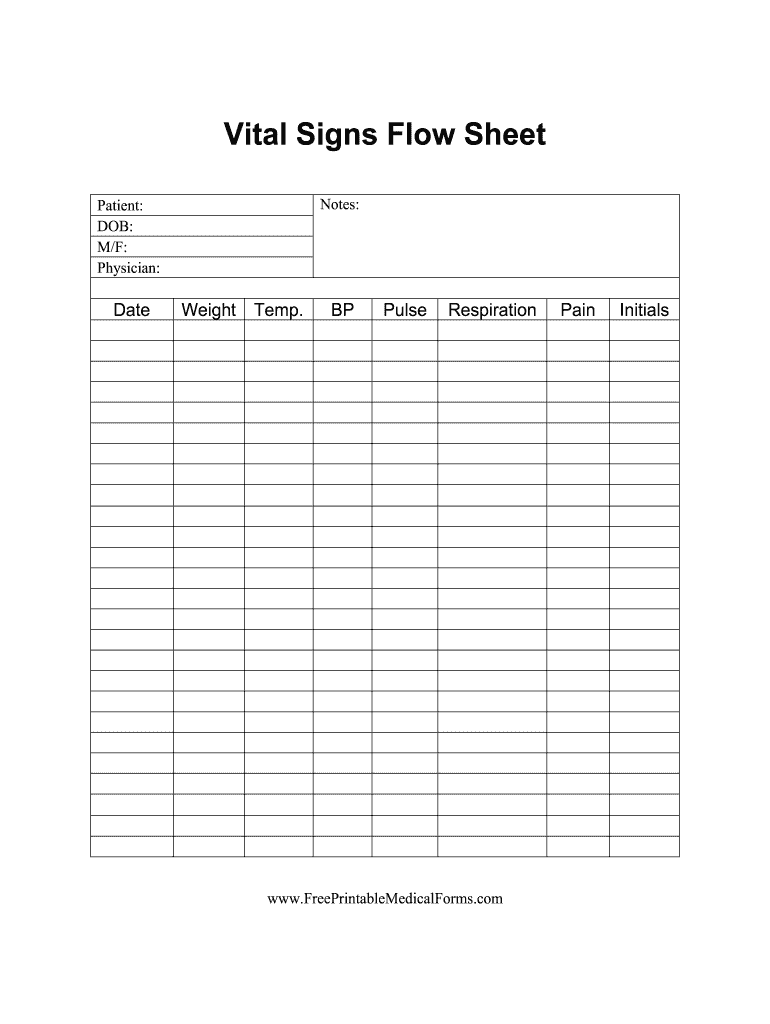 Printable Blank Vital Signs Chart