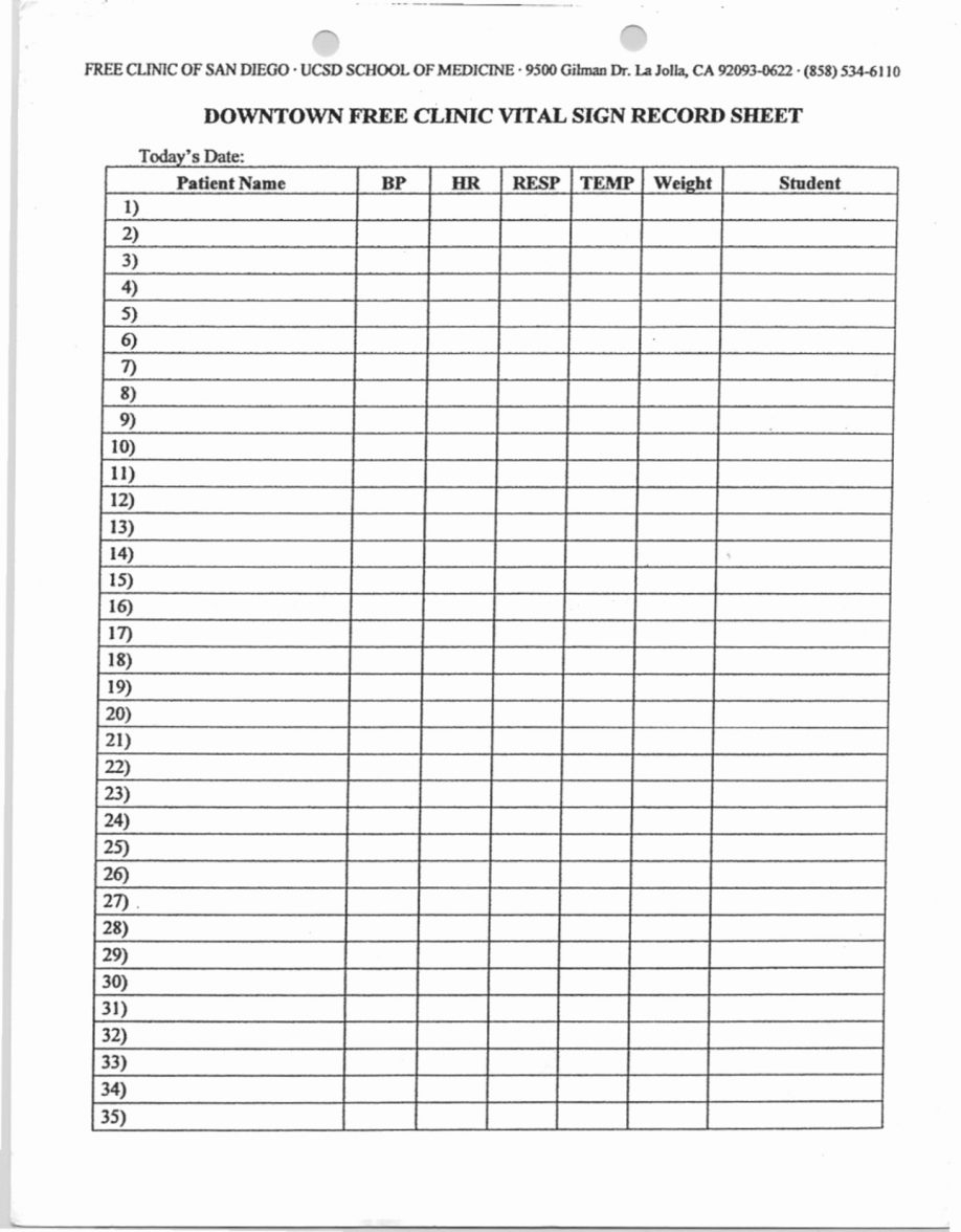 Printable Blank Vital Signs Chart