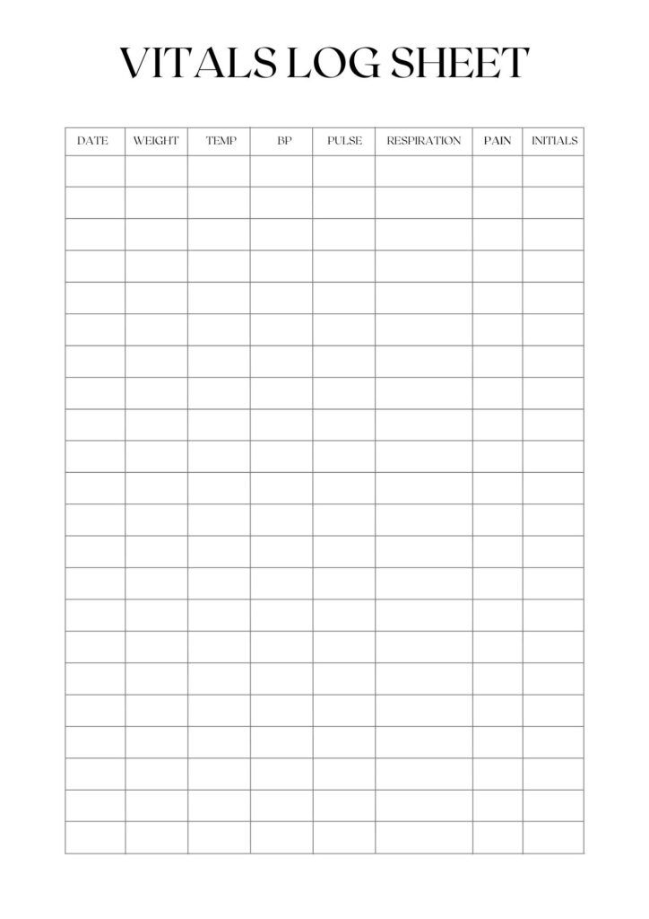 Printable Blank Vitals Log Sheet Template PDF In 2024 Vital Signs Printable Blank Vitals Log Sheet Template PDF In 2024 Vital Signs