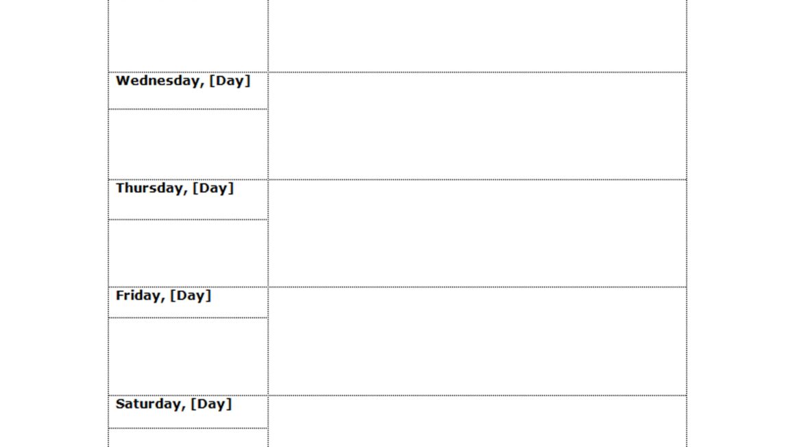 Printable Blank Weekly Calendar Worksheet Templates At Free Printable