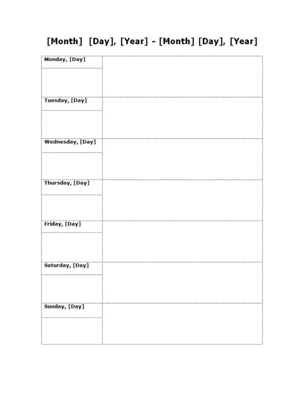 Printable Blank Sheet For The Week