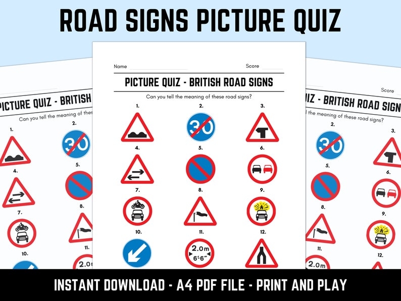 Printable British Road Signs Picture Quiz With Answers Etsy