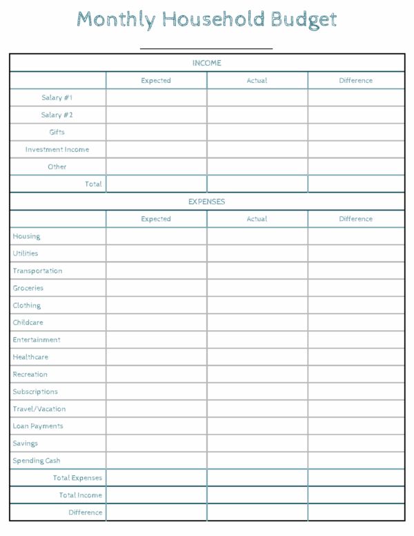 Household Budget Blank Budget Worksheet Printable