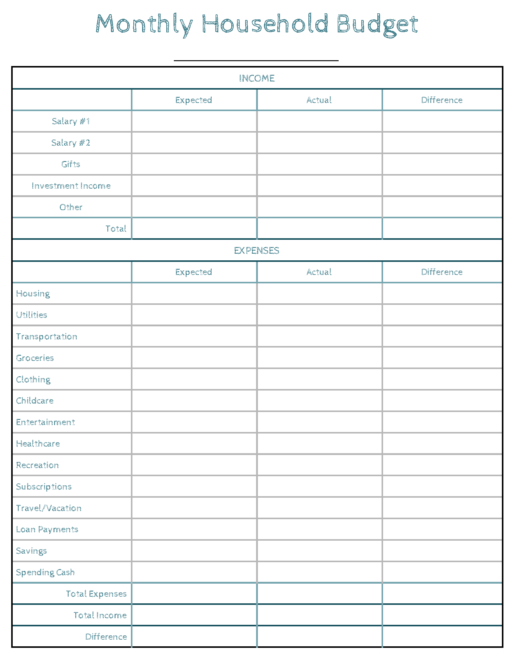 Printable Budget Templates And Free Blank Budget Worksheets Forms 