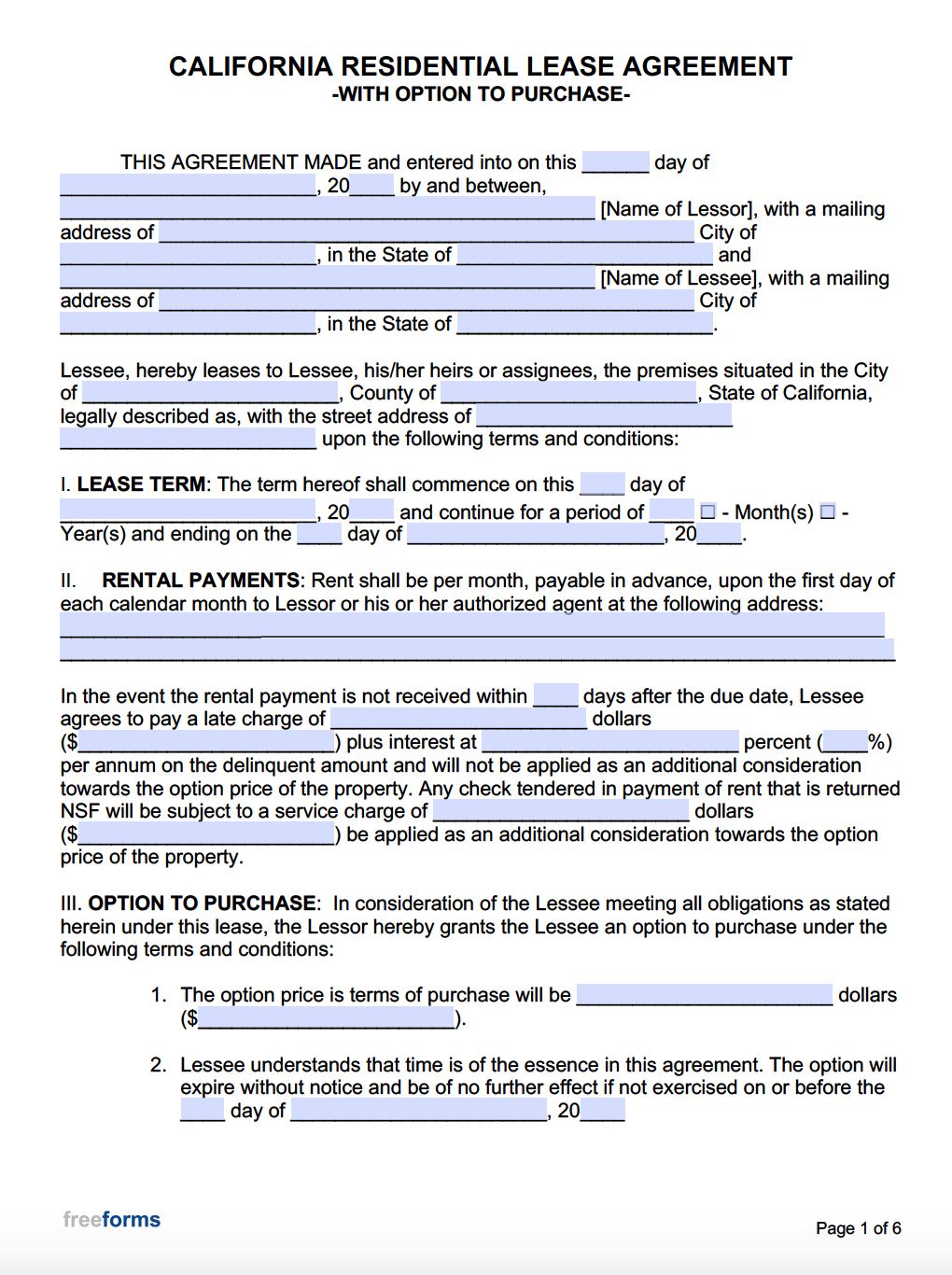 Blank California Residential Lease Agreement Printable Blank California Residential Lease Agreement Printable