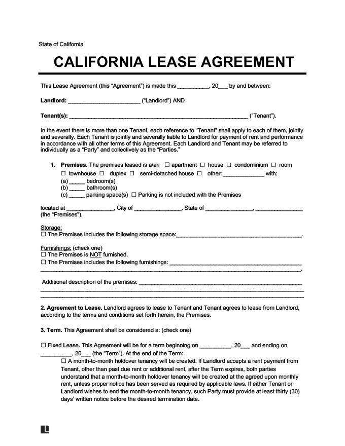 Printable California Residential Lease Agreement Fillable Printable California Residential Lease Agreement Fillable