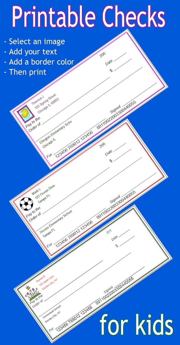 Printable Examples Of Blank Checks For Kids Printable Examples Of Blank Checks For Kids