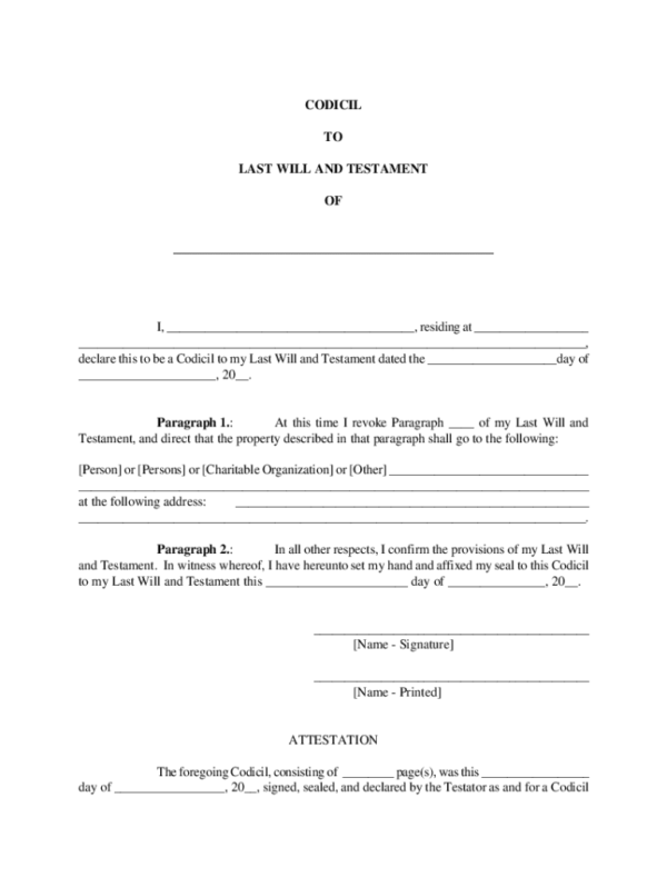 Printable Codicil Free Blank Codicil Form Uk