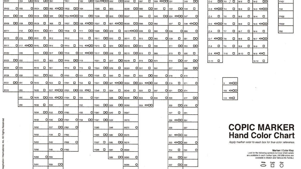 Printable Copic Color Chart
