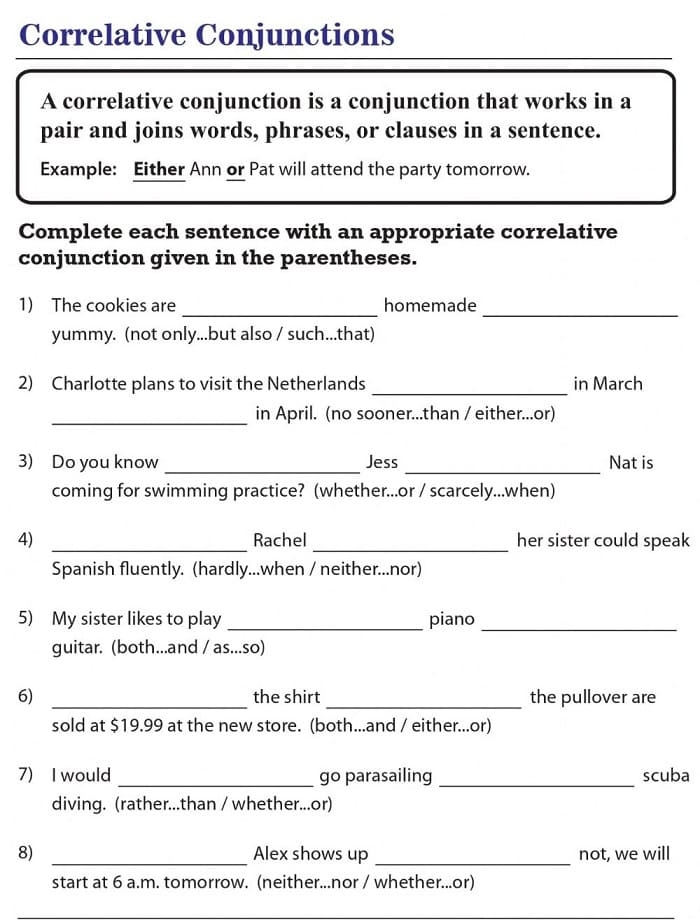 Printable Correlative Conjunctions Worksheets Free Download And Print 