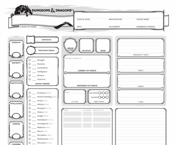 Blank D&D Character Sheet Printable 5th