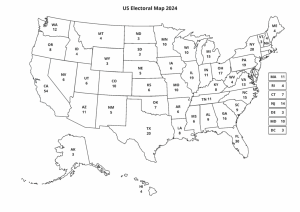 Printable Blank Electoral College Map 2025