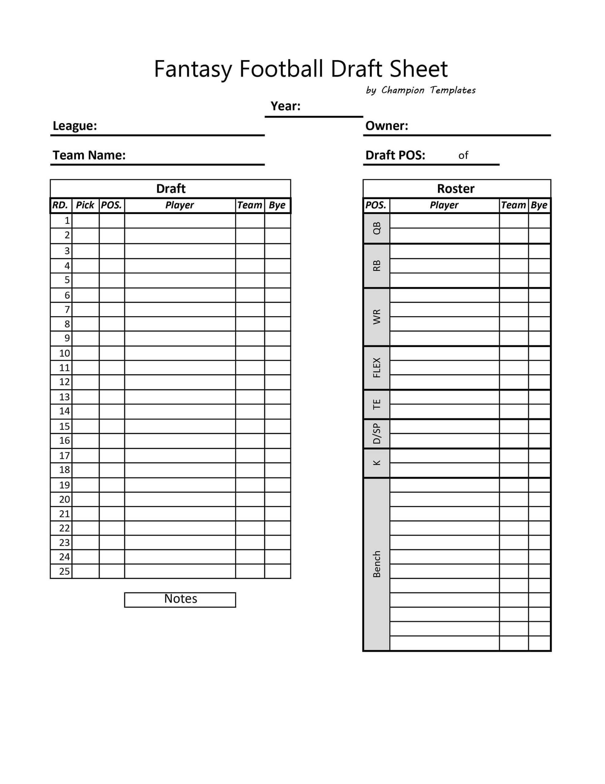 Printable Fantasy Football Draft Sheet Template Printable Templates Printable Fantasy Football Draft Sheet Template Printable Templates