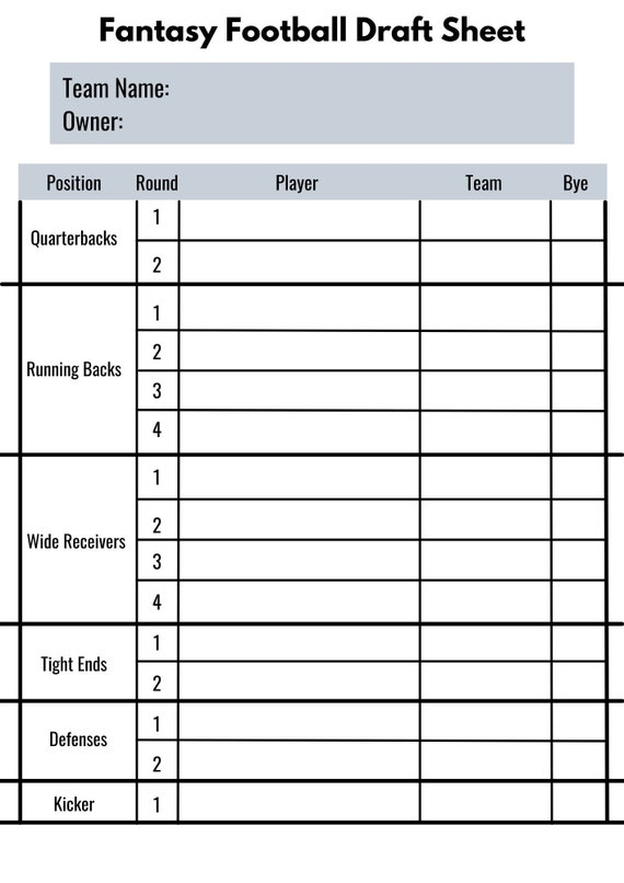 Printable Fantasy Football Draft Sheets Printable Fantasy Football Draft Sheets