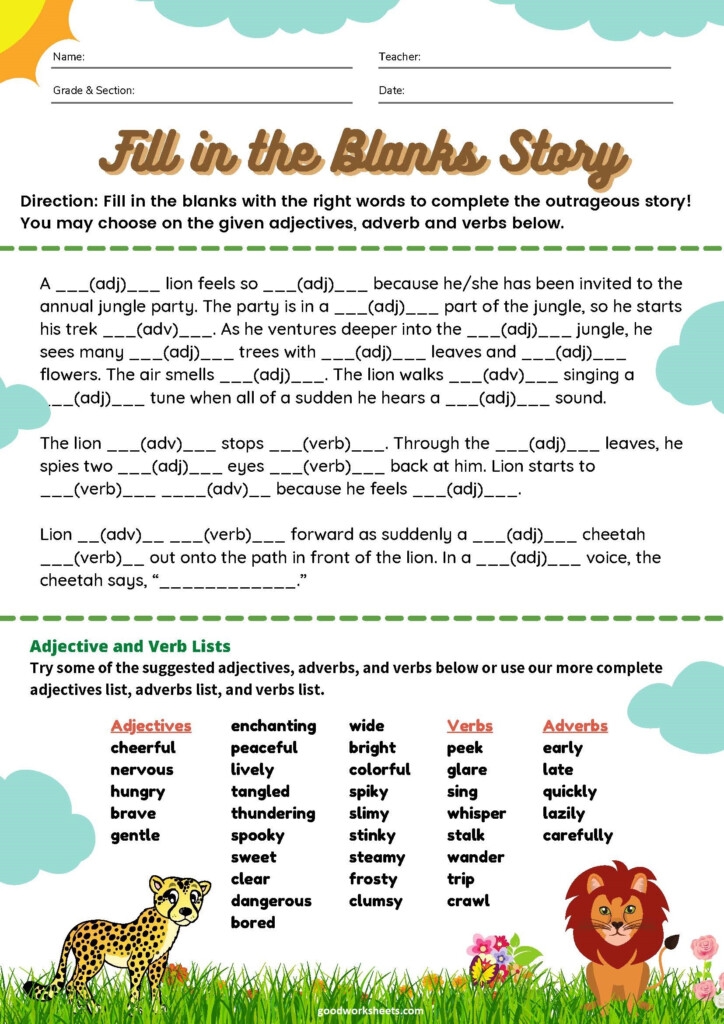 Free Printable Fill In The Blanks Story Free Printable Fill In The Blanks Story