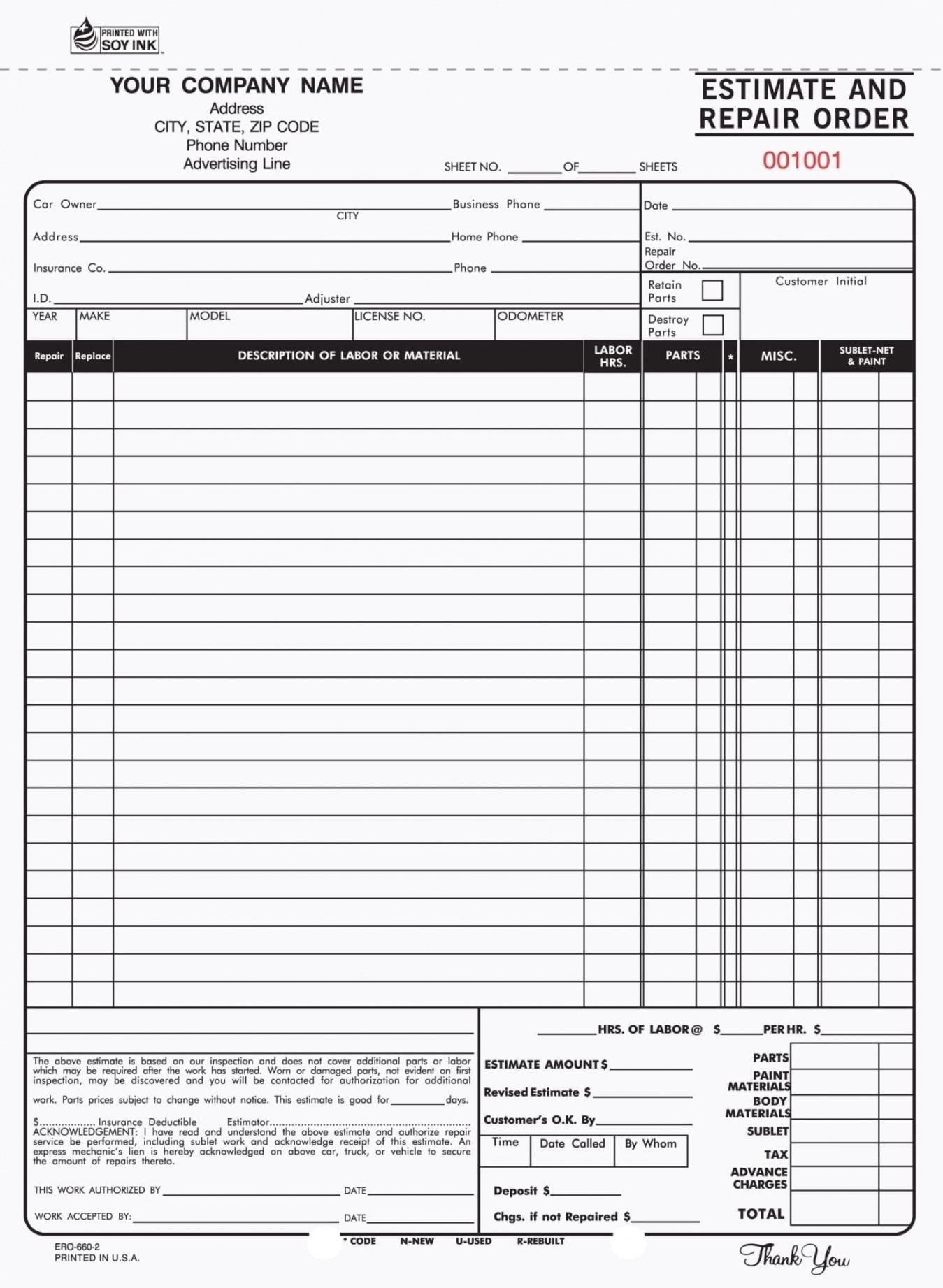 Printable Free Auto Body Repair Estimate Template Forms Dev 