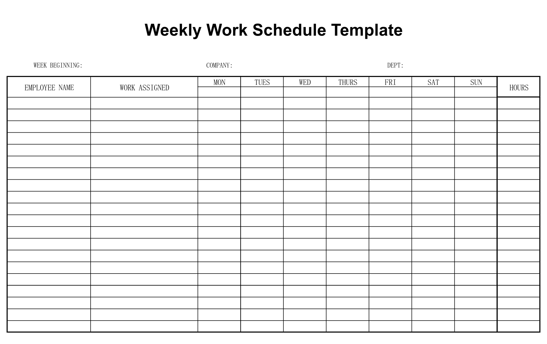 Printable Free Weekly Employee Work Schedule Template Printable Word 