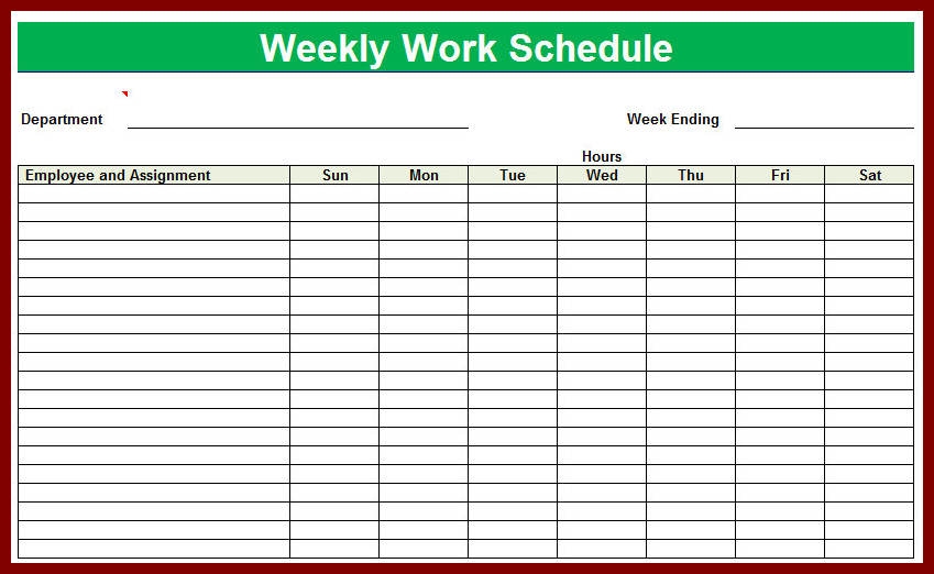 Free Printable Blank Weekly Employee Work Scheduled