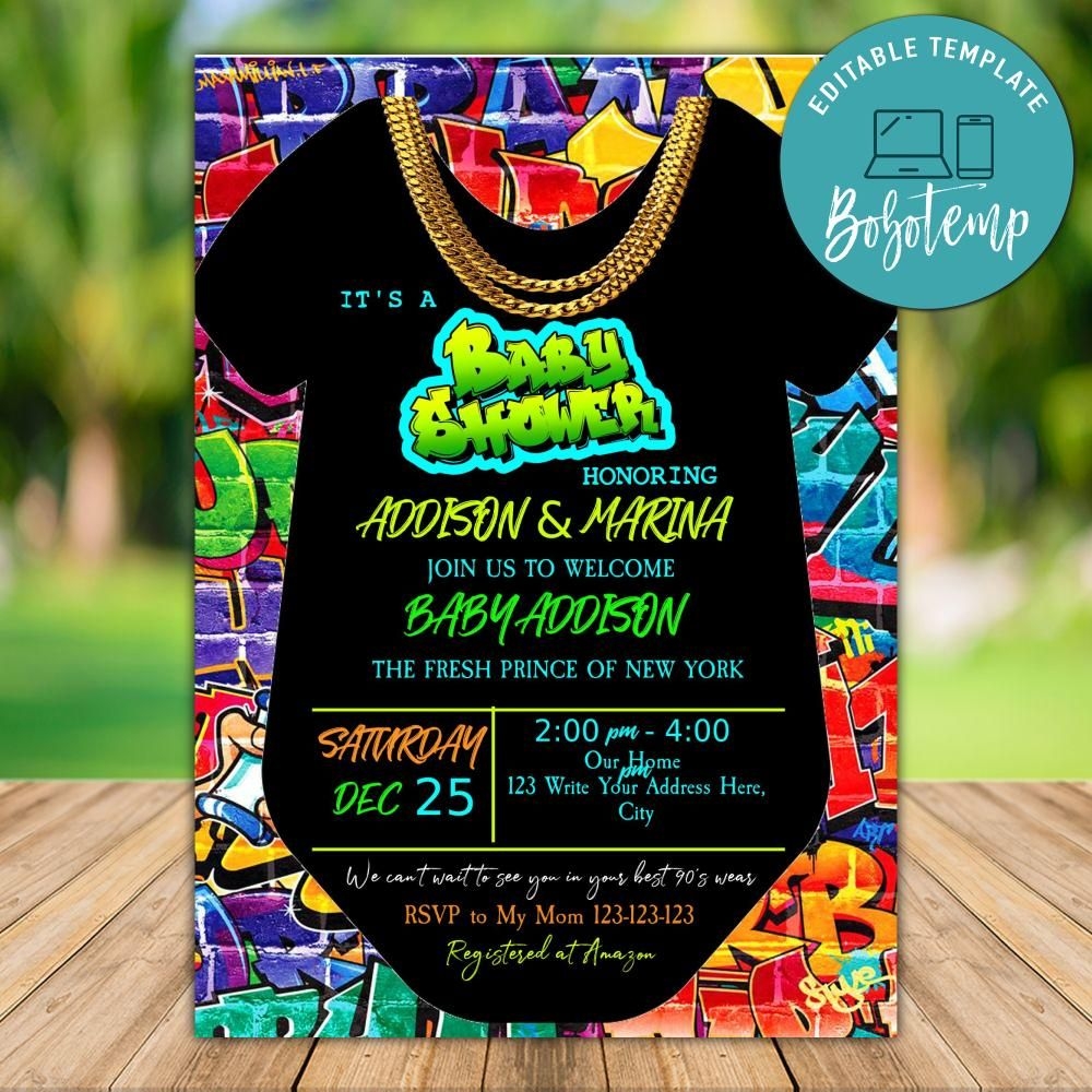 Printable Fresh Prince Baby Shower Invitation Instant Download Bobotemp