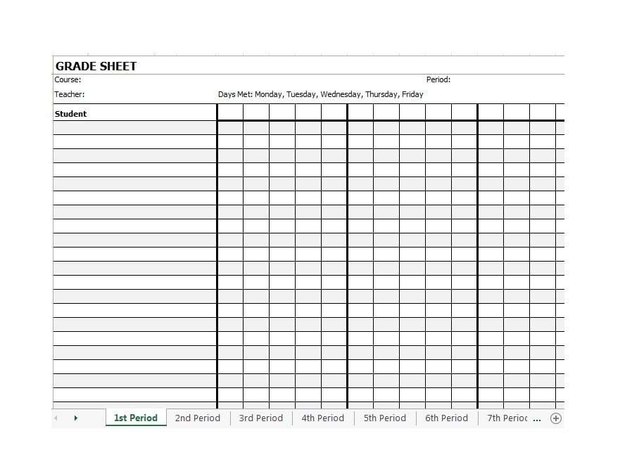 Free Blank Printable Teacher Grade Chart