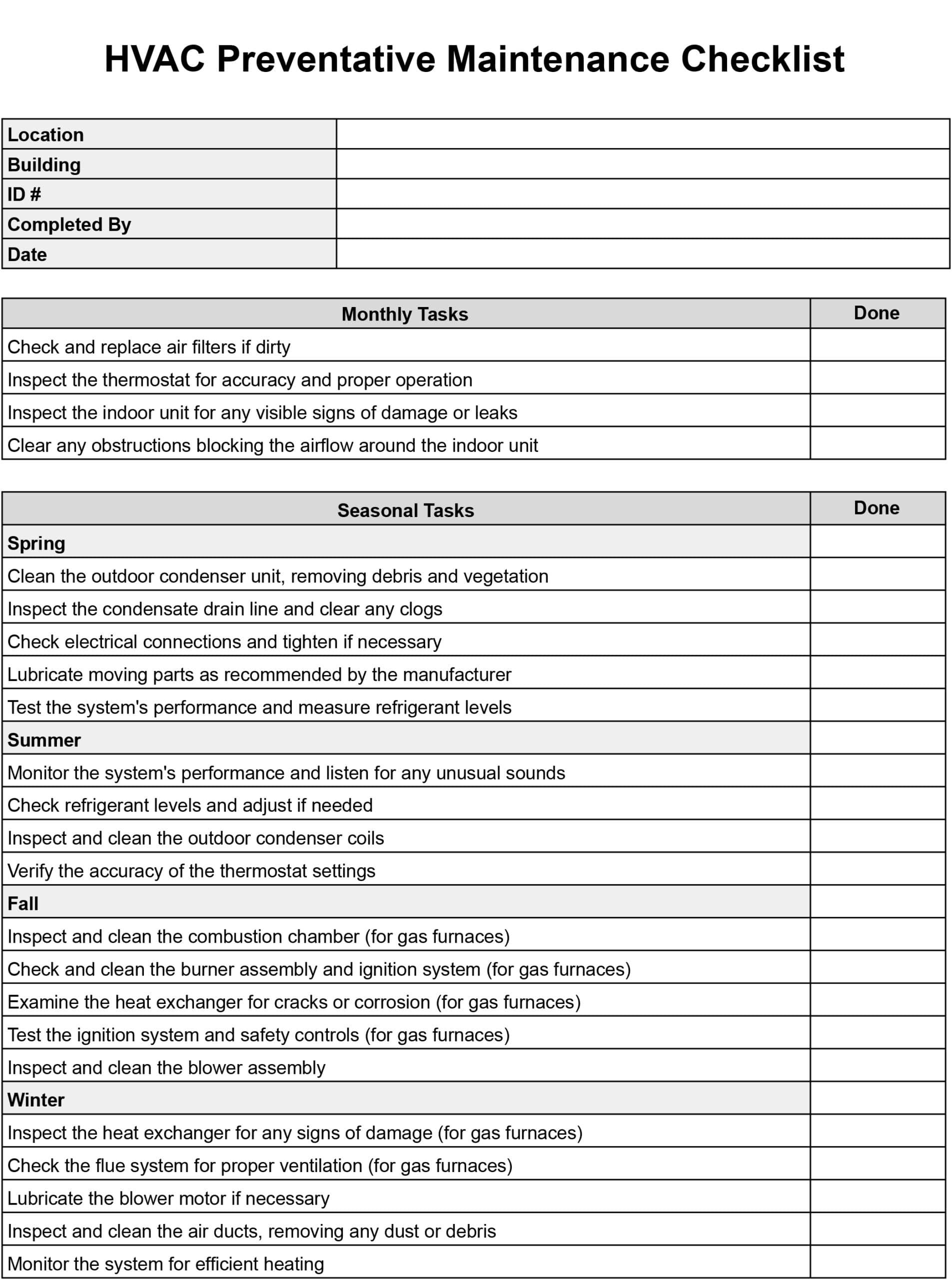 Printable Hvac Inspection Checklist Template