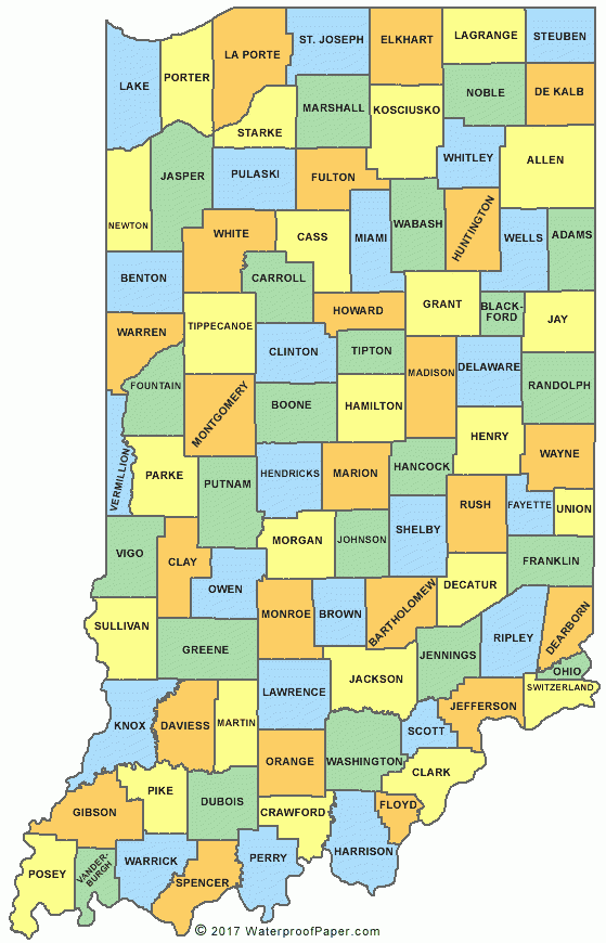 Indiana Counties And Cities Printable Blank Maps