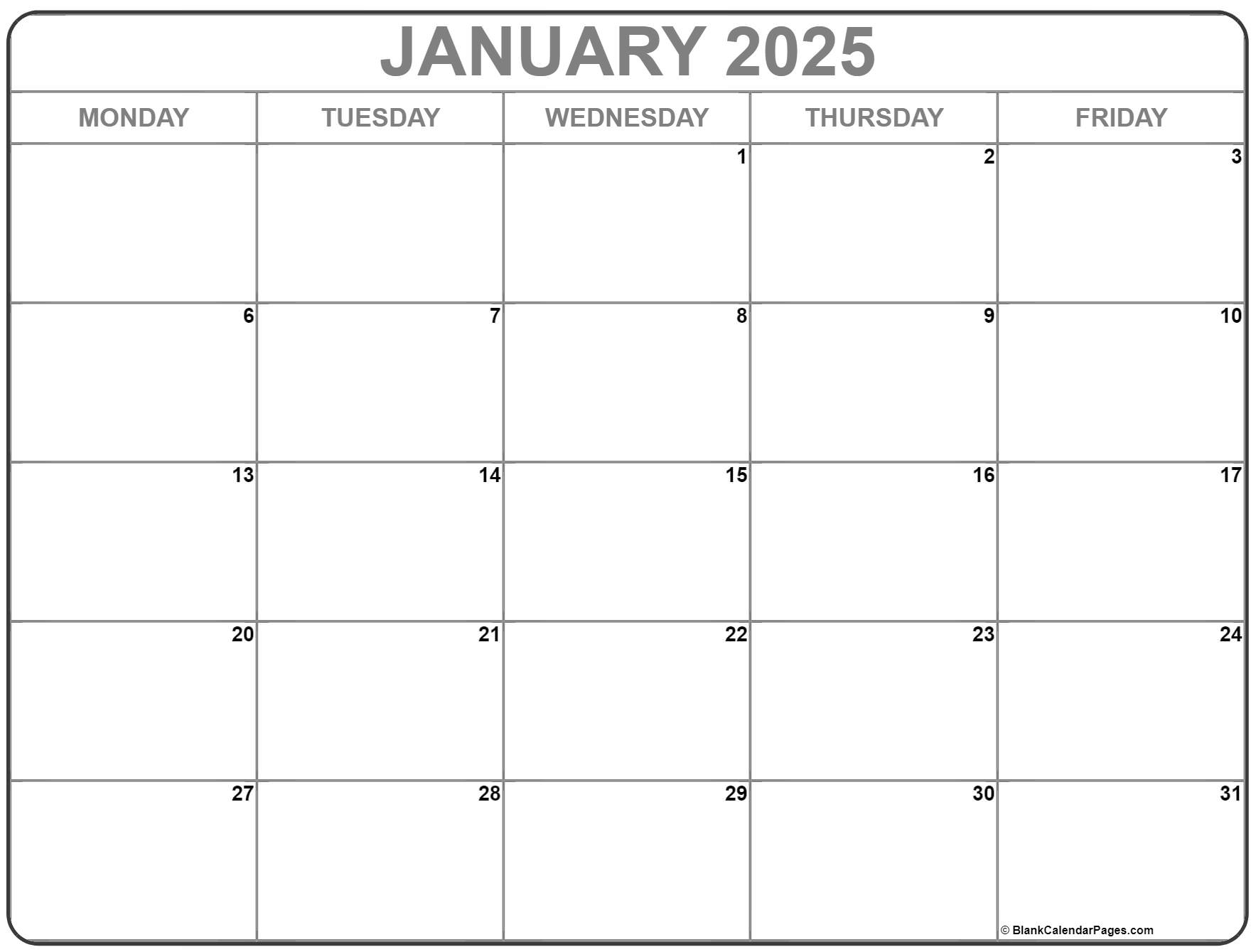 Printable January 2025 Calendar Starting Monday And Sunday Milton F 