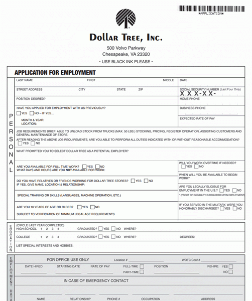 Printable Job Application Form For Dollar Tree Printable Forms Free Printable Job Application Form For Dollar Tree Printable Forms Free